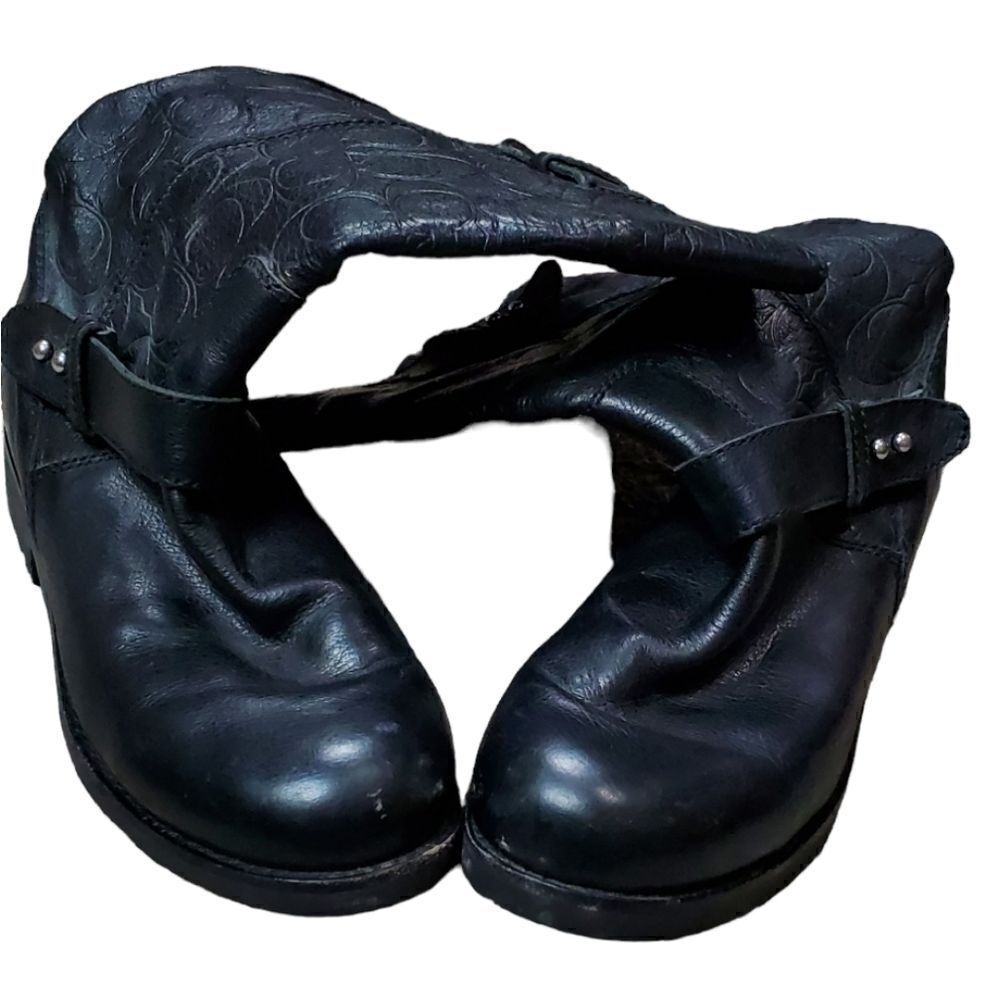 Coach Monogramed Black Leather Moto Boots - Picture 5 of 8